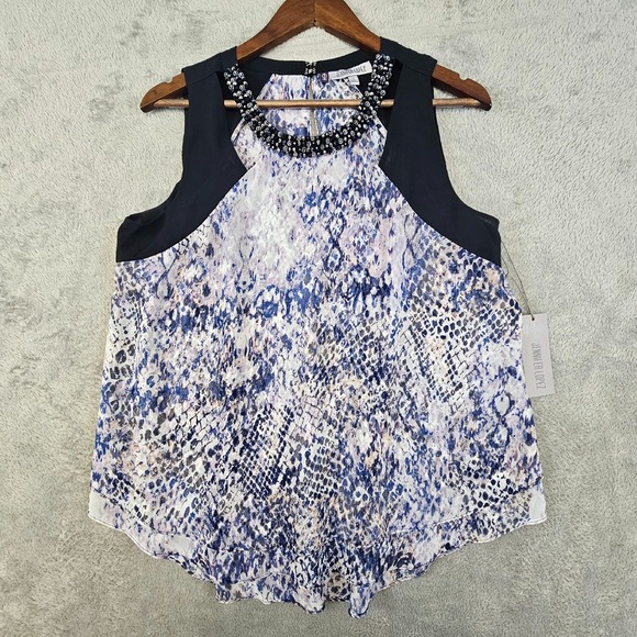 Jennifer Lopez Snakeskin Beaded Halter Top Women's Large Sleeveless Blouse Party - Picture 5 of 14